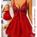 Camisón Sexy 2074 – Rojo y Negro con Detalles Brillantes